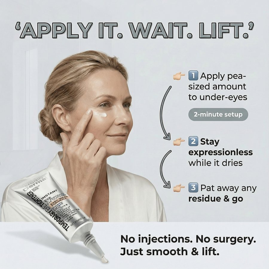 Three-step application: apply a pea-sized amount, stay expressionless while it dries, pat away any residue